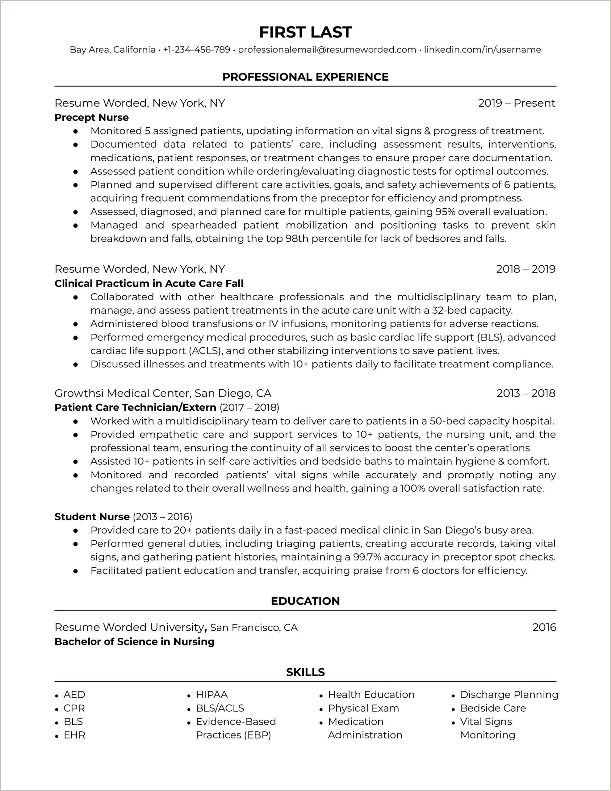 Registered Nurse Resume For No Job Experience