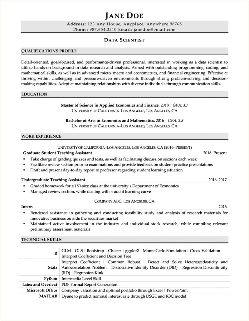 Relevant Non Work Experience Section Resume