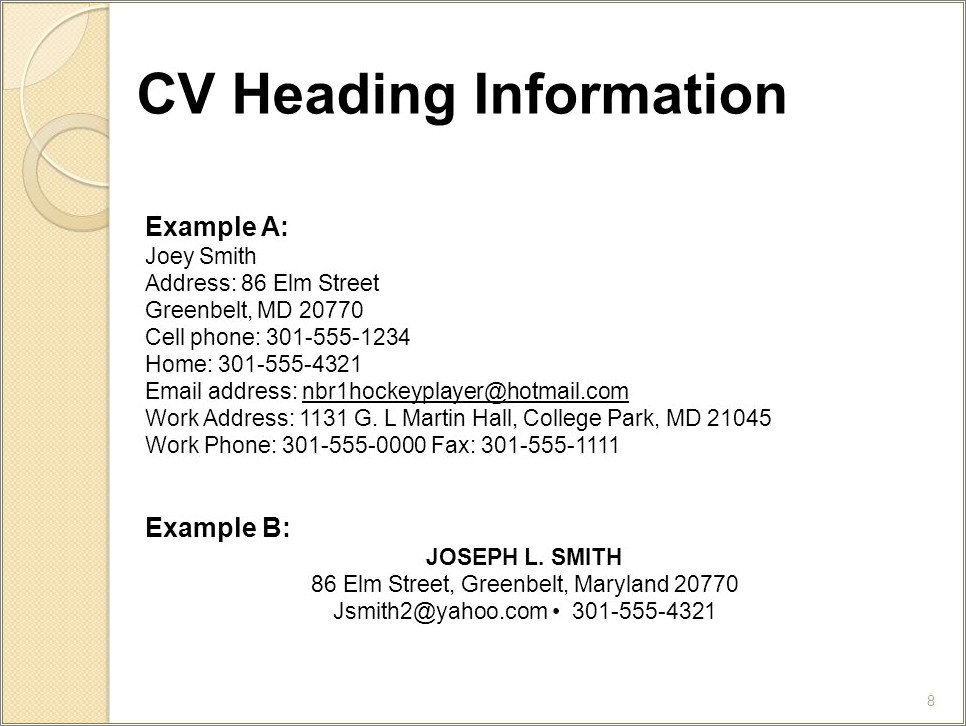Resume Address Work Or Home Work Address
