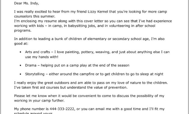 Resume Cover Letter For Camp Counselor