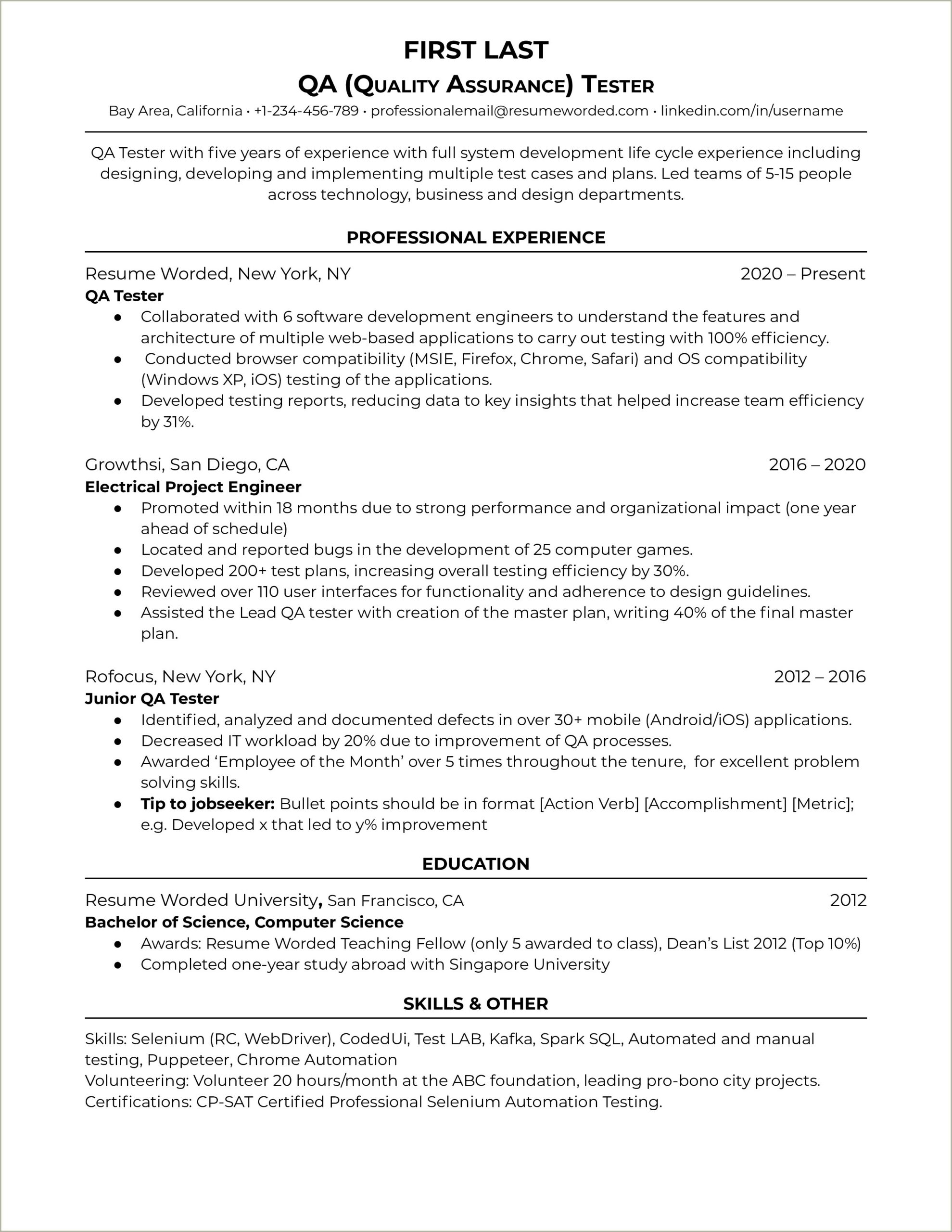 Resume Sample For Fresher Quality Graduate Without Experience