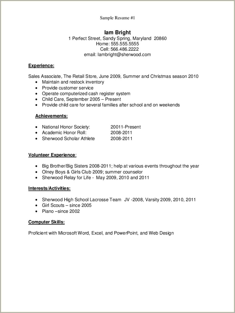 Resume Template For High School Graduate Word