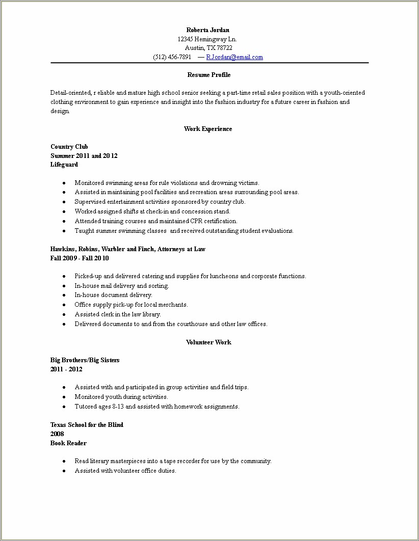 Resume Template For Newly High School Graduate