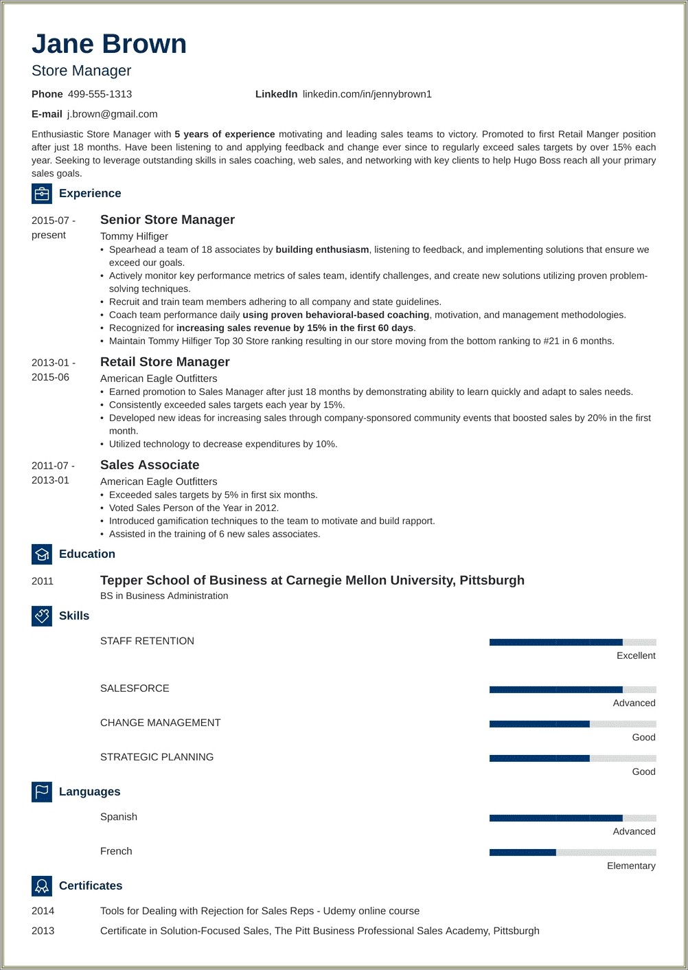 Retail Sales Consultant Experience On Resume