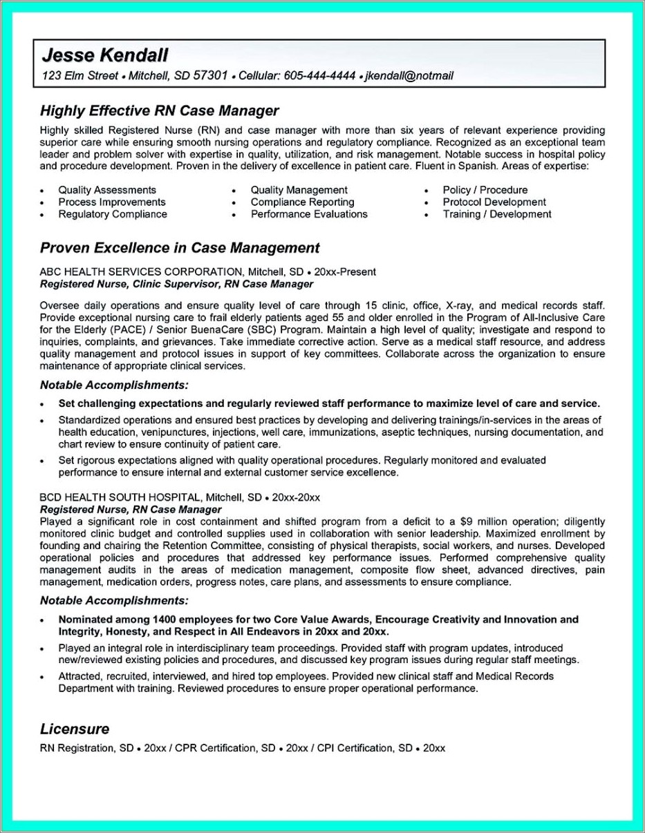 Rn Case Management Certified Sample Resume