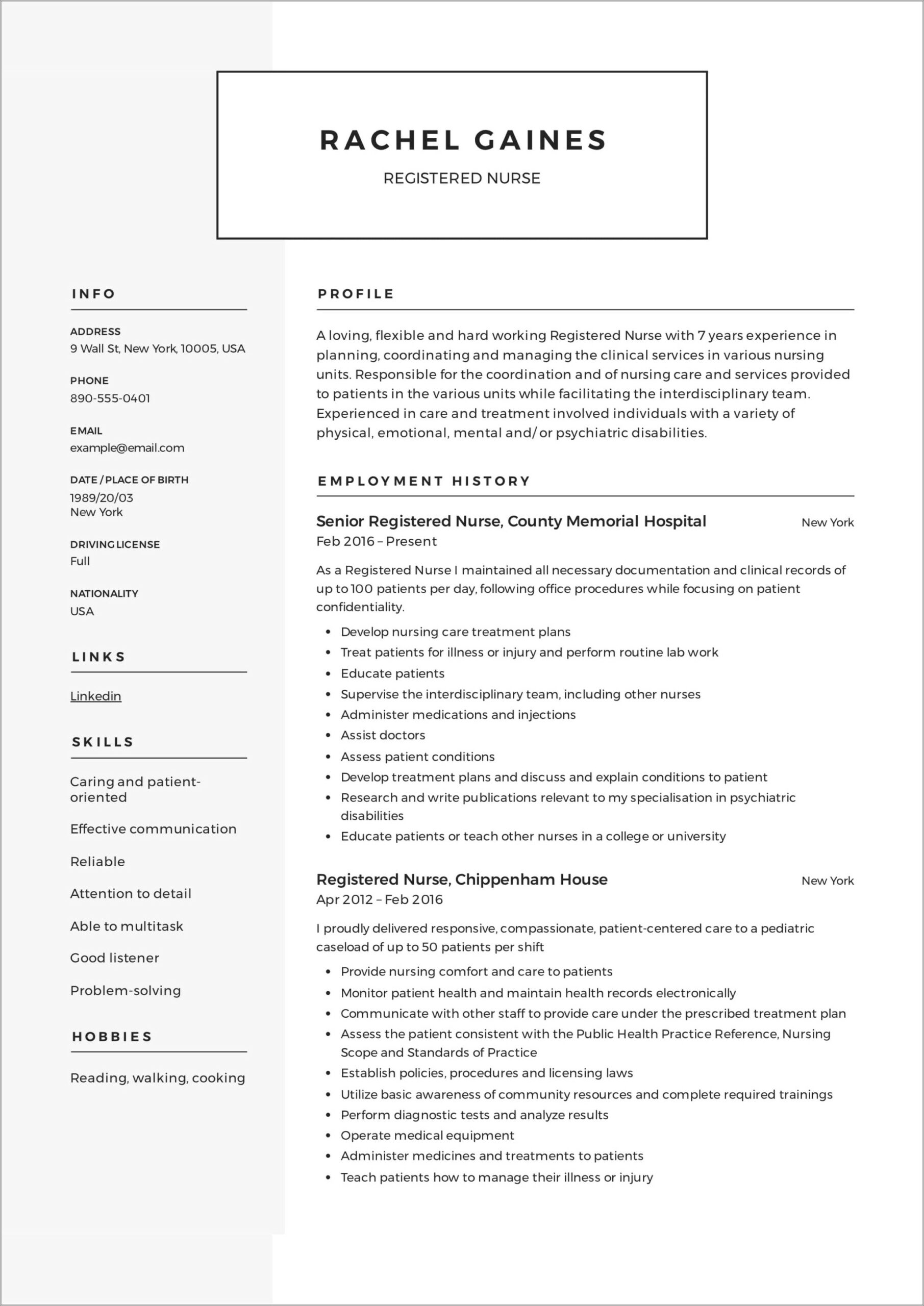 Sample Reference Page For Nursing Resume