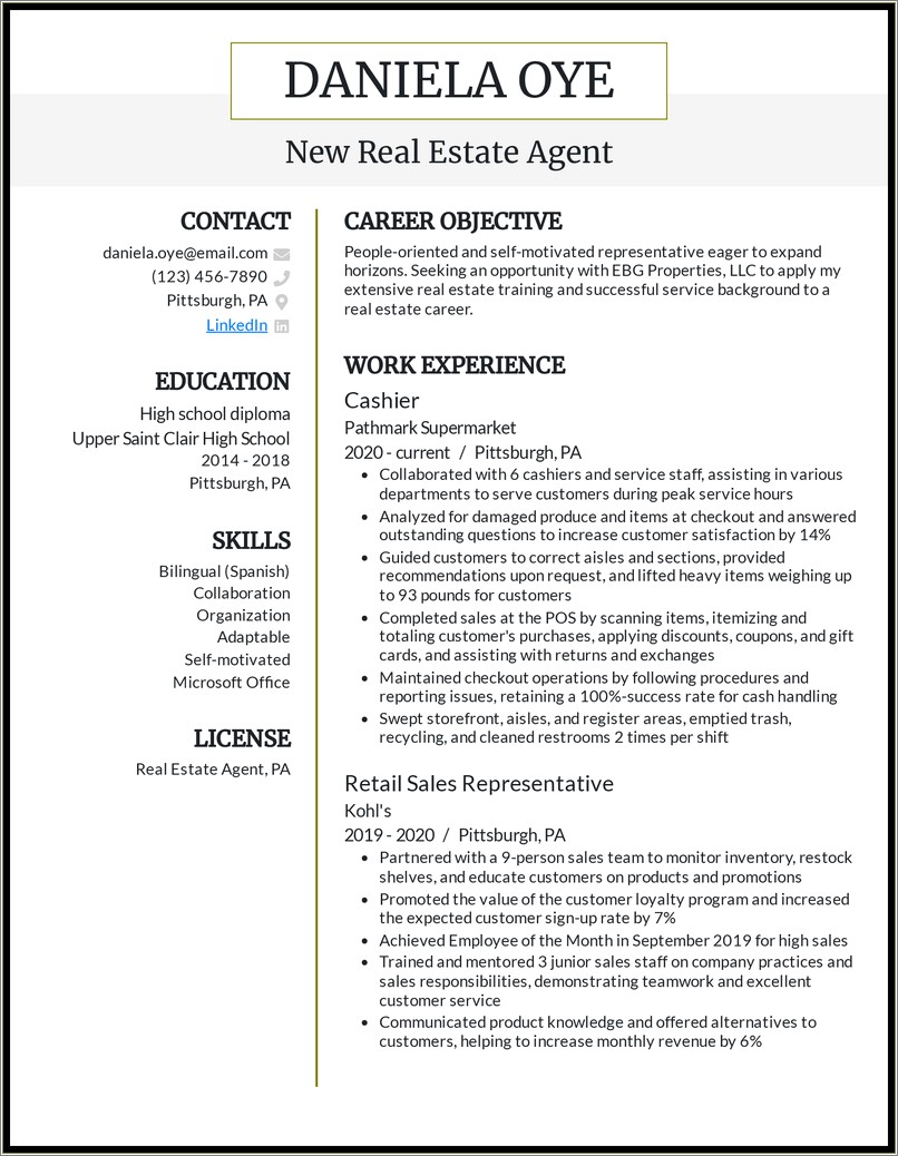 Sample Resume For Real Estate Job