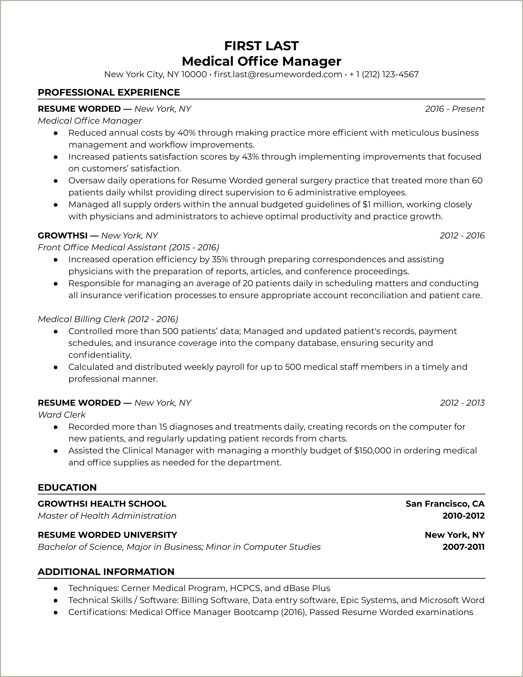 Sample Resume Objective For Medical Practice Manager