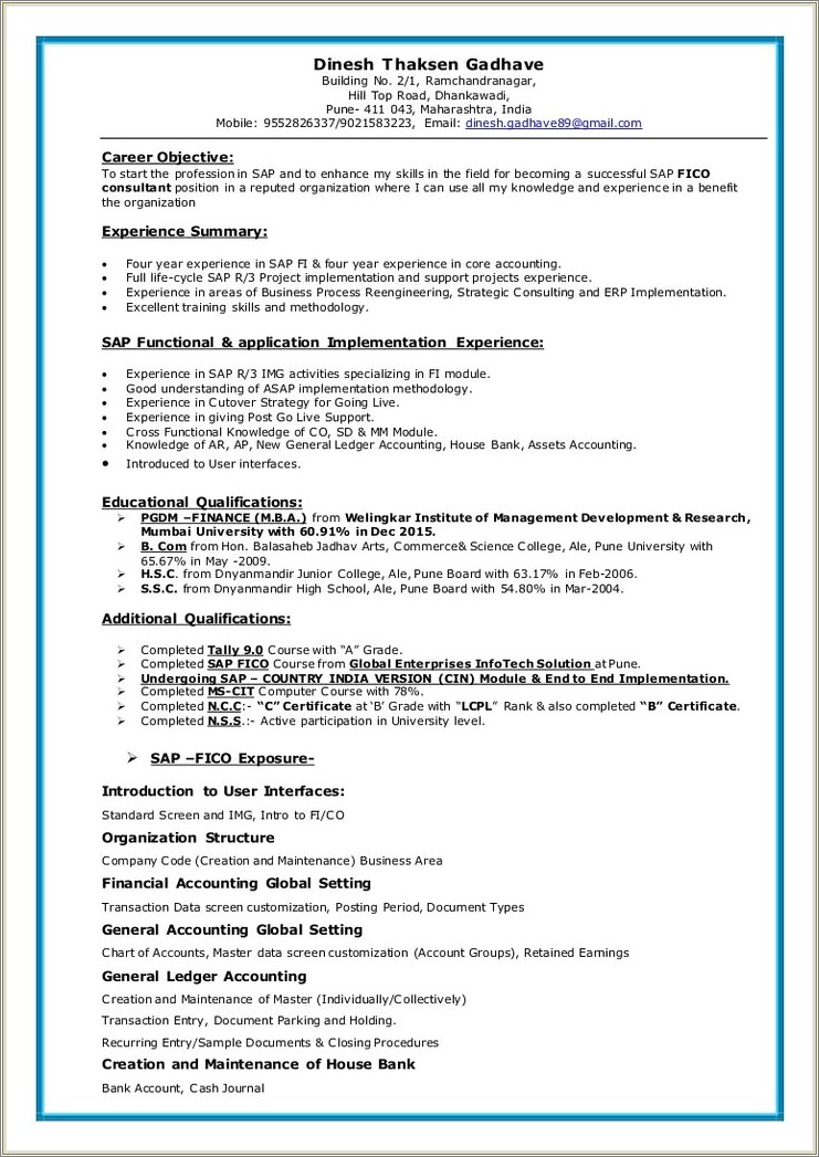 Sap Sd 3 Years Experience Resume Free Download
